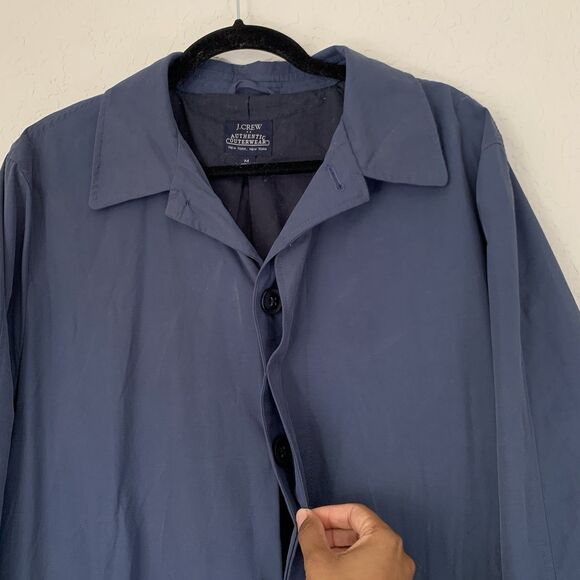 J Crew Trench Coat Men M Blue Authentic Outerwear Buttons Pockets Preppy Outdoor - Picture 4 of 11